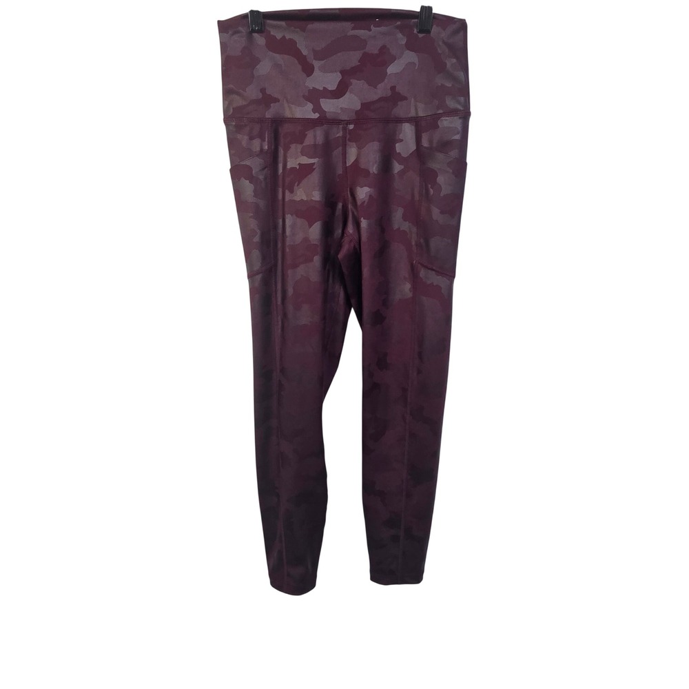 Yogalicious Lux Leggings Womens Medium Burgundy Camo‎ High Rise Side Pockets